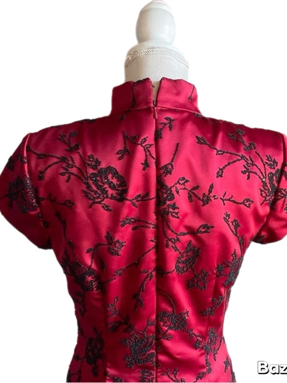 VTG Huey Waltzer Saks Red Hand Beaded Floral Cheongsam Mandarin Gown Size 8 - Picture 3 of 8